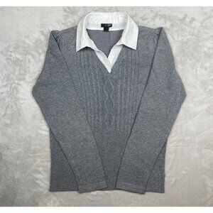 East 5th Gray Sweater With White Collar Knit Design Womens Size Large
